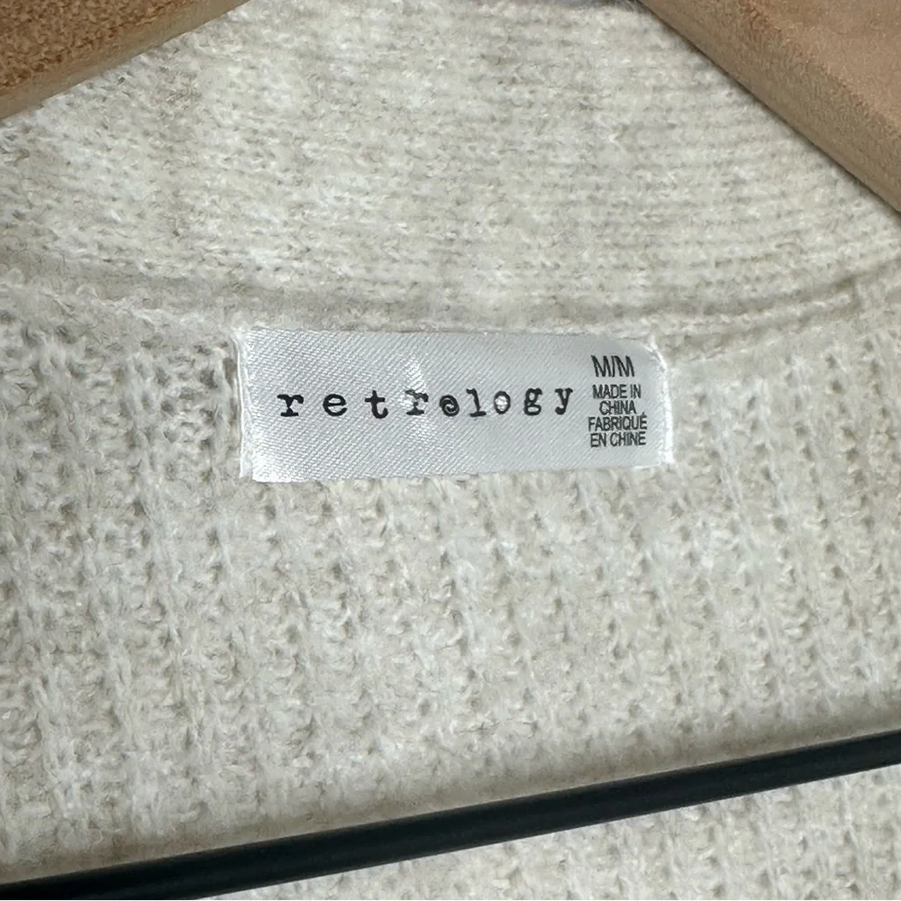 Retrology Open Cardigan M Long Colorful Gold Tan Pink Cozy Holiday Winter Knit